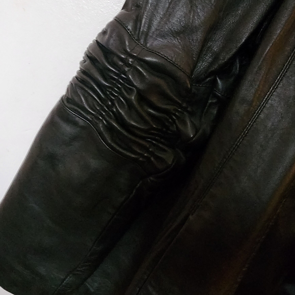 VINTAGE Kasper Ruched Leather Jacket - Picture 5 of 5